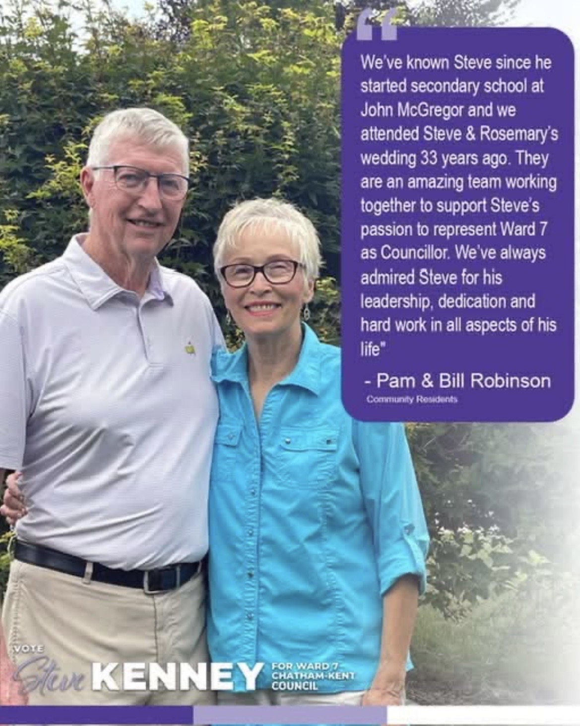 Pam and Bill Robertson Endorsement - Steve Kenney Ward 7